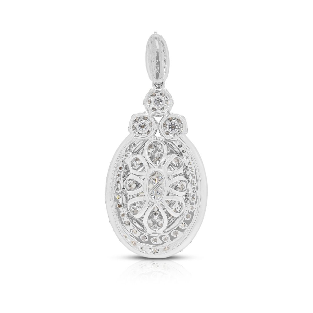 Majestic 4.05ct Natural Diamond Princess and Round Brilliant Statement Pendant in 18K White Gold