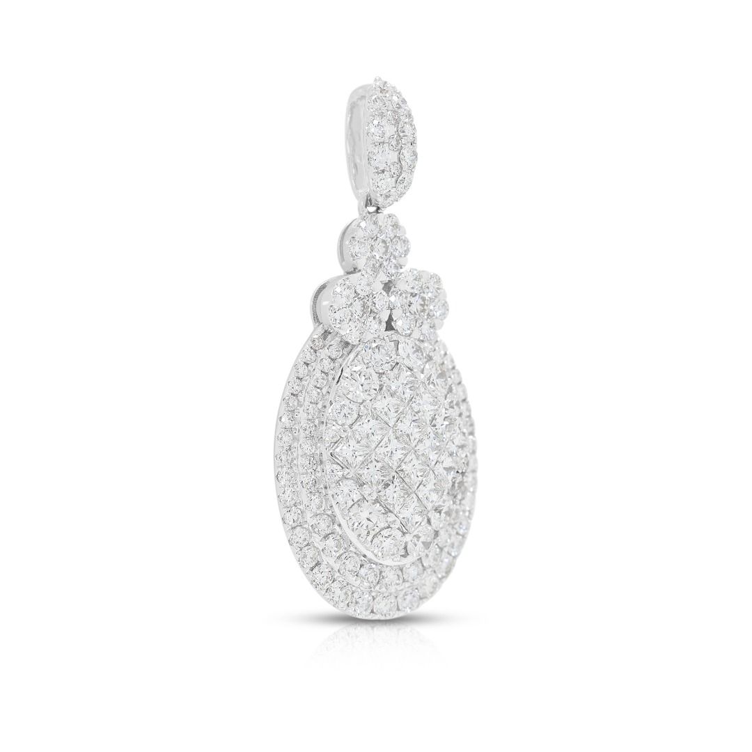 Majestic 4.05ct Natural Diamond Princess and Round Brilliant Statement Pendant in 18K White Gold