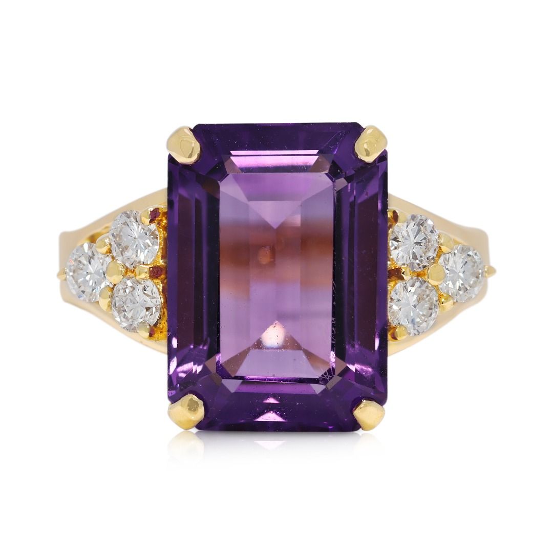 Majestic 7.1ct Amethyst & Natural Diamond Cocktail Ring in 18K Yellow Gold