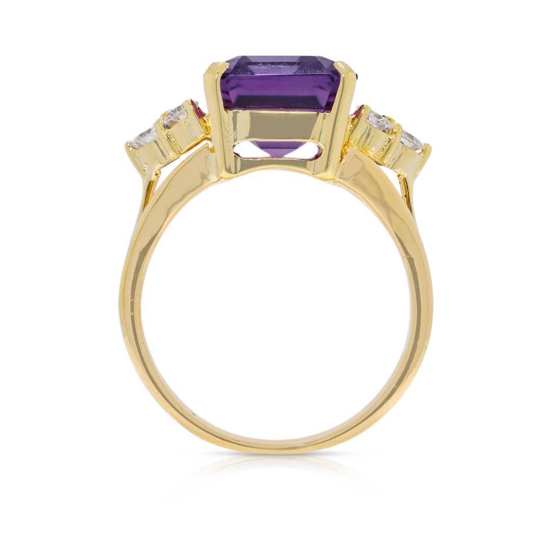 Majestic 7.1ct Amethyst & Natural Diamond Cocktail Ring in 18K Yellow Gold
