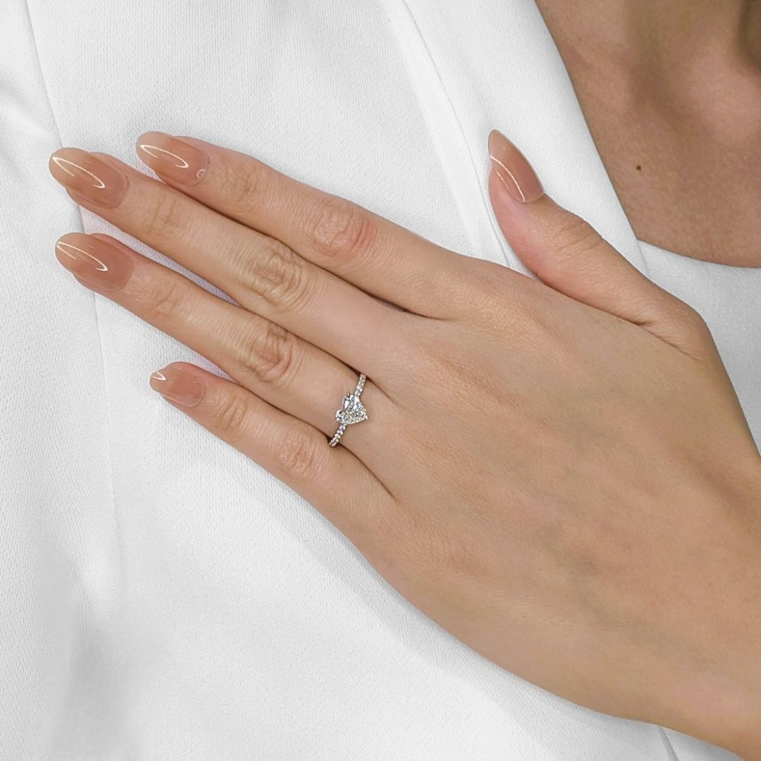 Mesmerizing 0.84ct Heart Diamond Pave Ring set in 14K White Gold