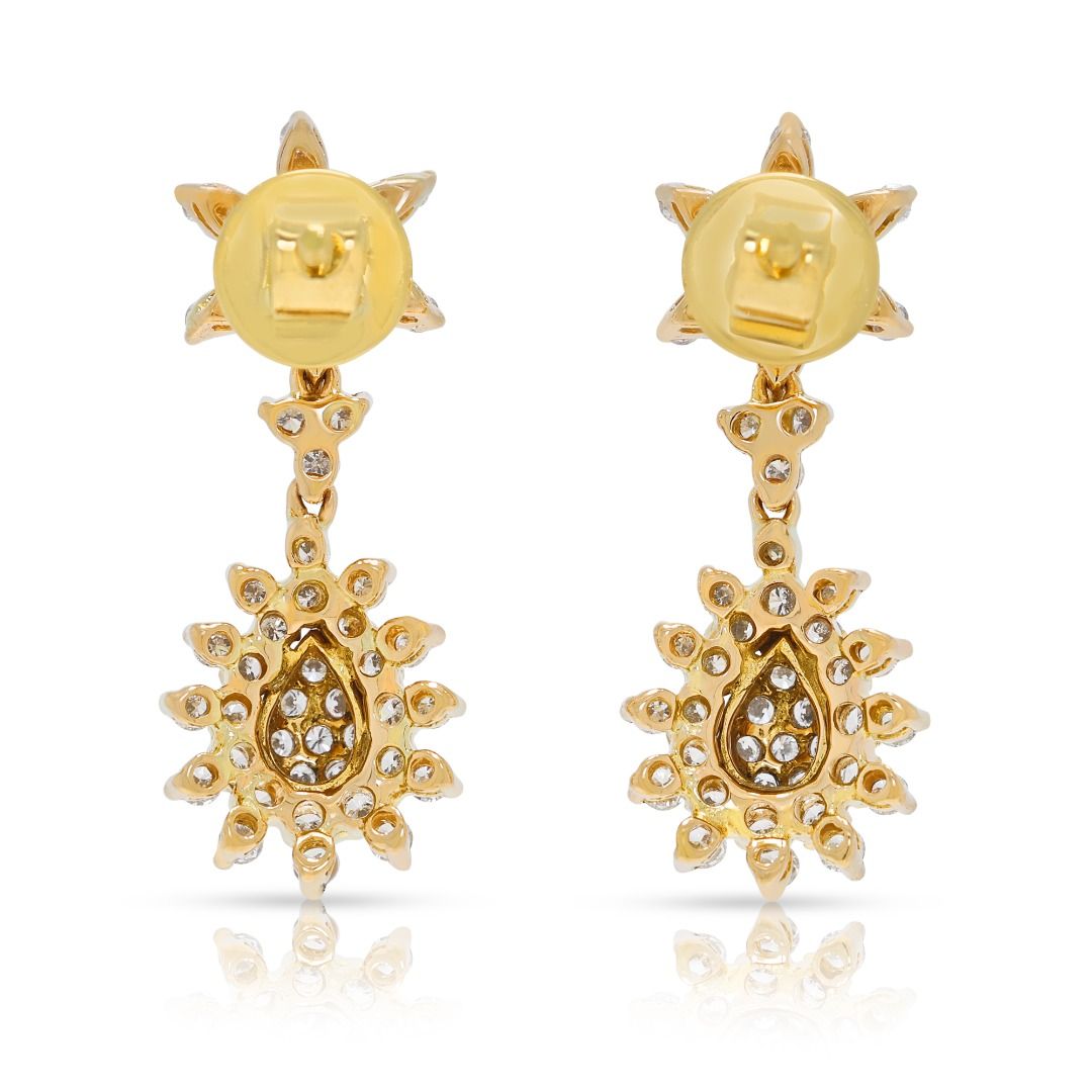 Mesmerizing 1.00ct Natural Diamond Floral Drop Earrings 18K Two-Tone Gold - IGI Certified