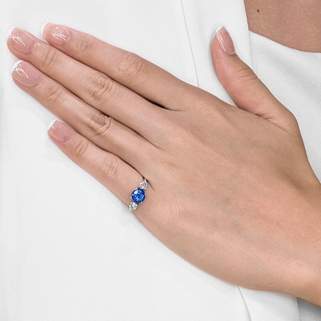 Stunning 1.80ct Tanzanite and Diamonds 3-Stone Ring in Platinum - IGI Certified