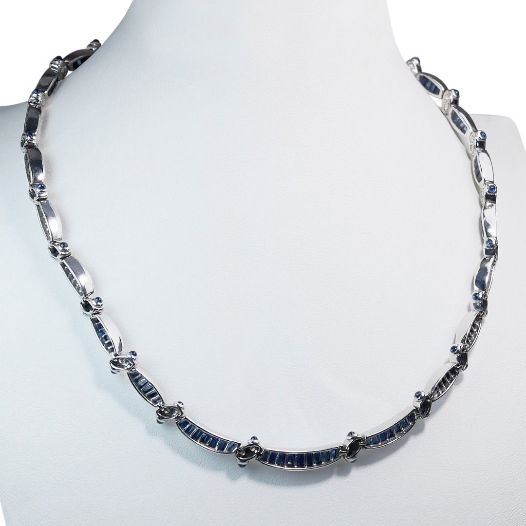 Mesmerizing 6 carat and 71 points Sapphires and Natural Diamond Necklace in 18k White Gold - IGI Certified