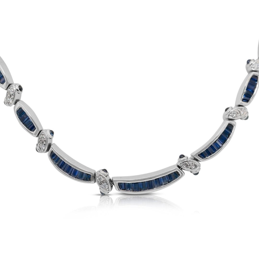 Mesmerizing 6 carat and 71 points Sapphires and Natural Diamond Necklace in 18k White Gold - IGI Certified