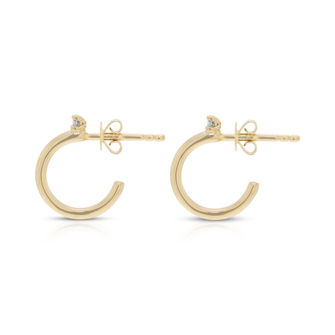 Minimalist 0.06ct Natural Diamond Hoop Earrings in 14K Yellow Gold