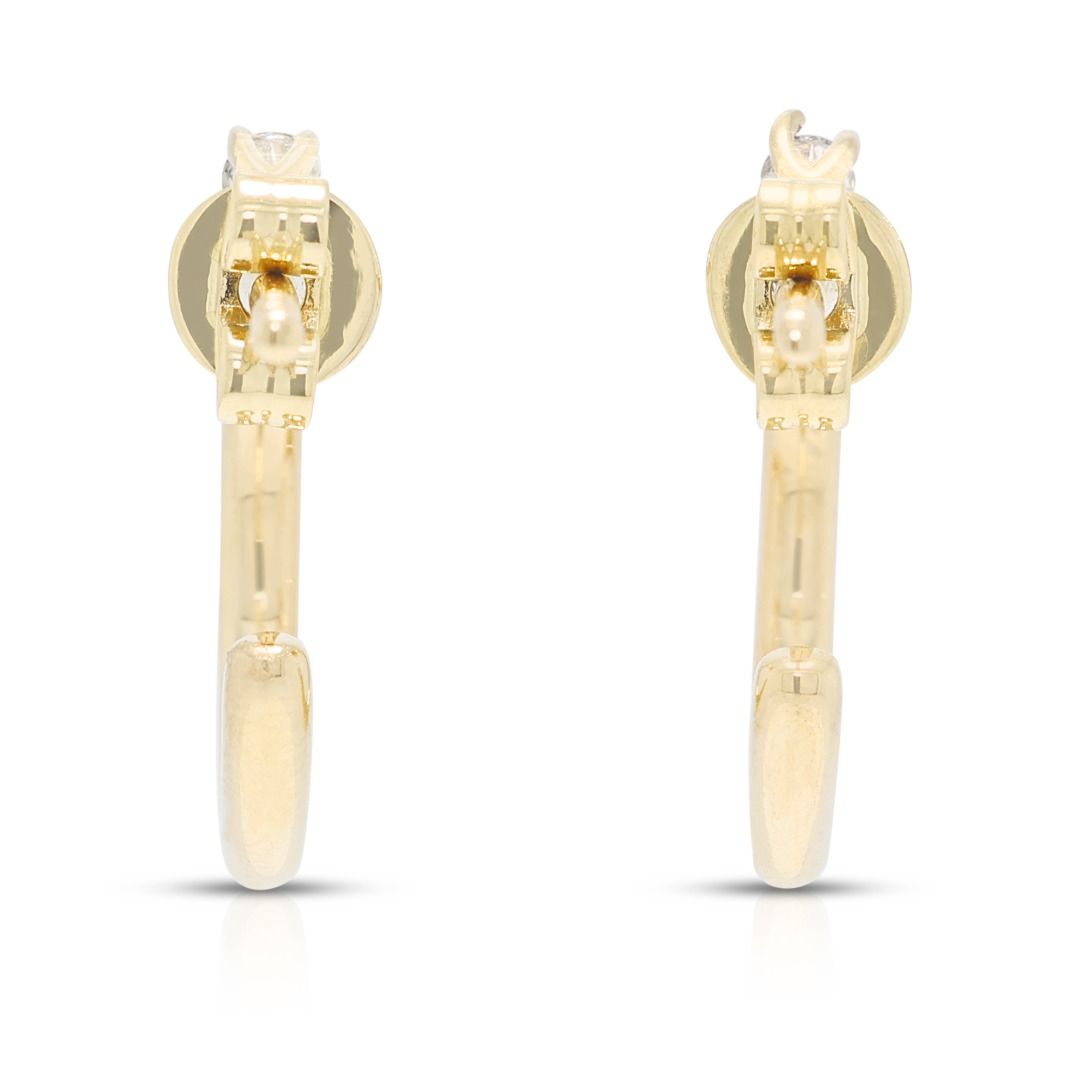 Minimalist 0.06ct Natural Diamond Hoop Earrings in 14K Yellow Gold