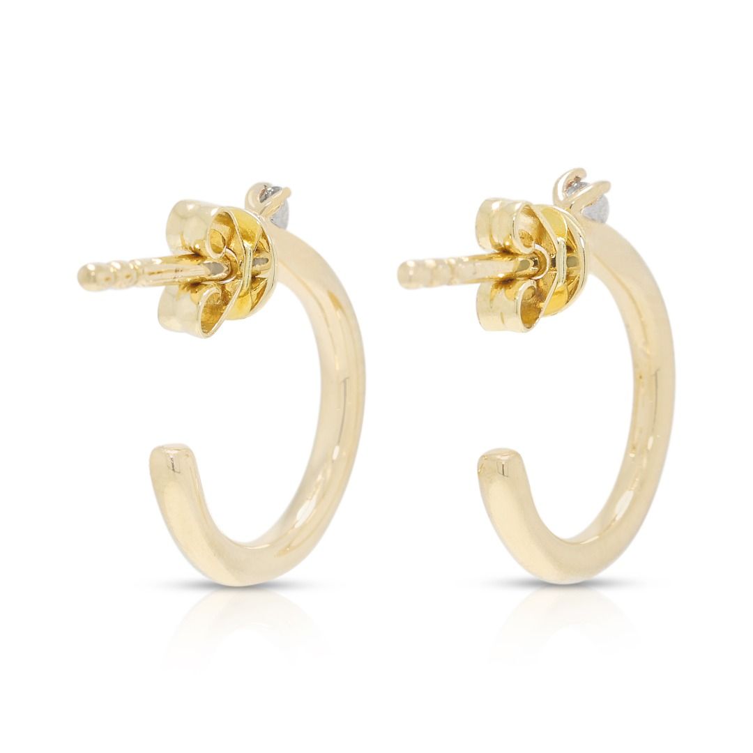 Minimalist 0.06ct Natural Diamond Hoop Earrings in 14K Yellow Gold
