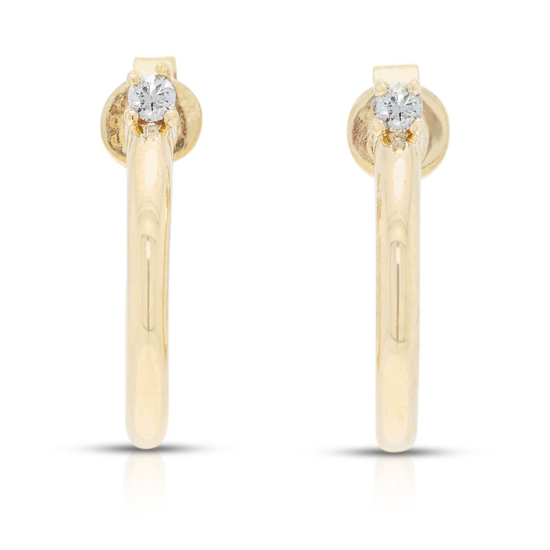 Minimalist 0.06ct Natural Diamond Hoop Earrings in 14K Yellow Gold