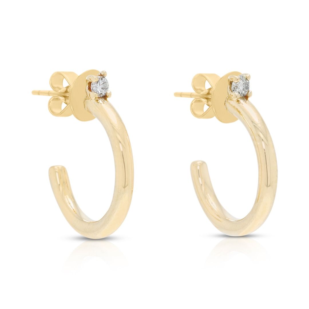 Minimalist 0.06ct Natural Diamond Hoop Earrings in 14K Yellow Gold