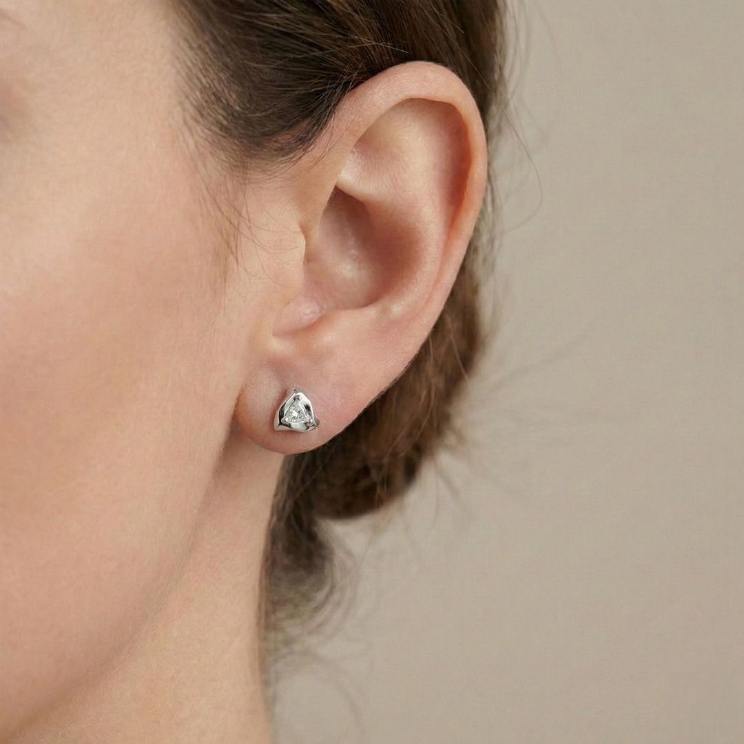 Modern 0.20ct Triangle Diamond Stud Earrings in 18K White Gold