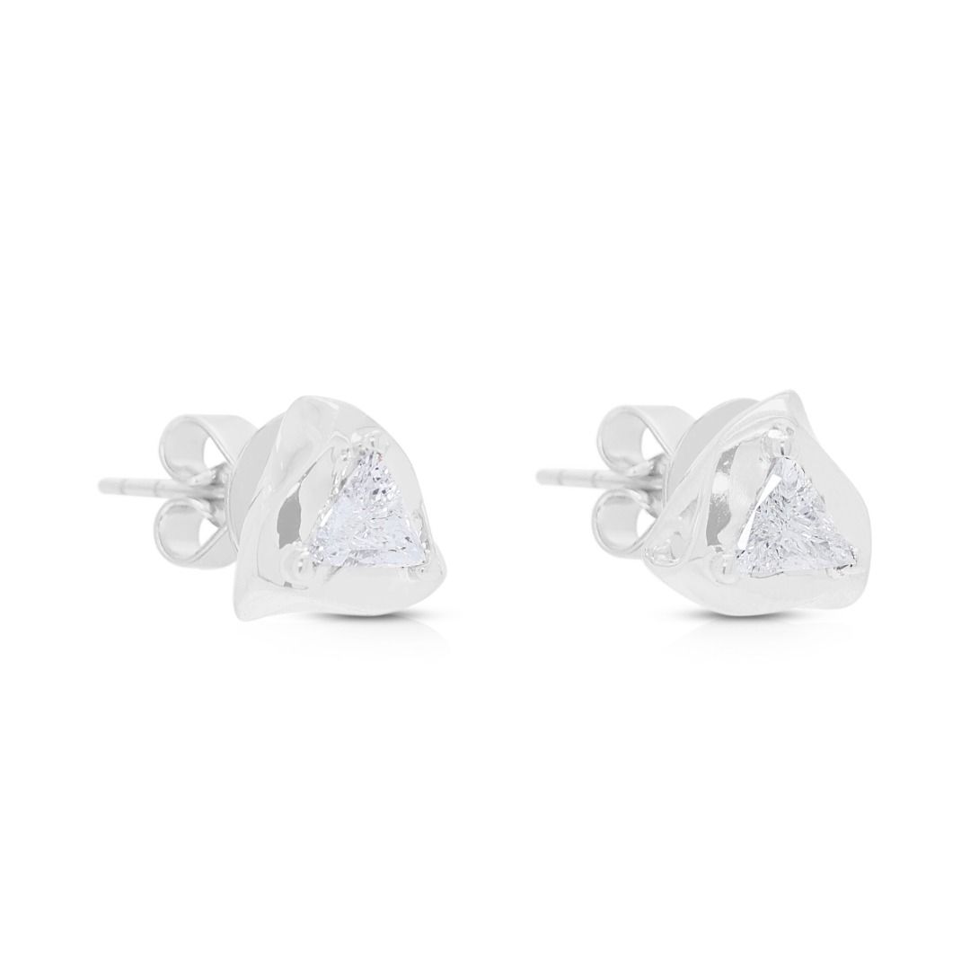 Modern 0.20ct Triangle Diamond Stud Earrings in 18K White Gold