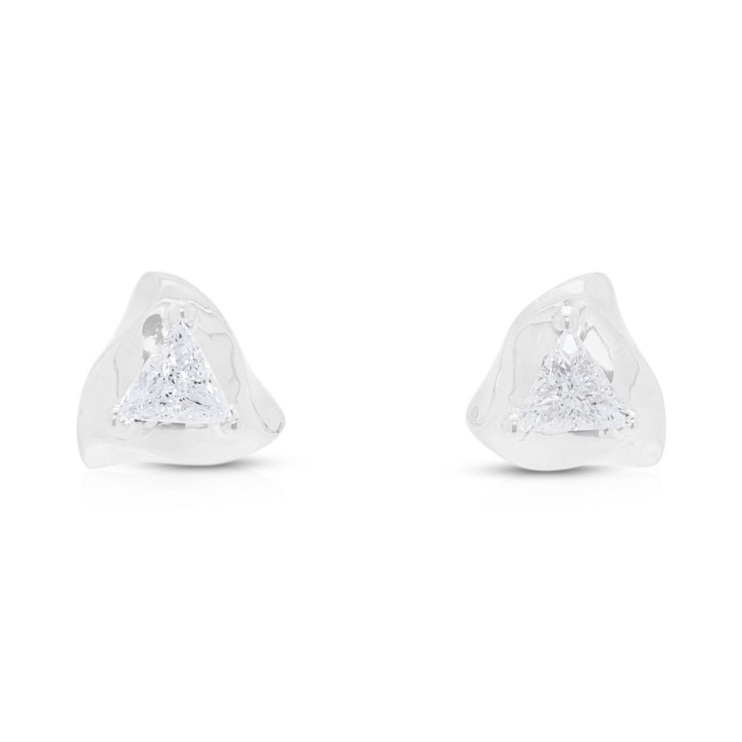 Modern 0.20ct Triangle Diamond Stud Earrings in 18K White Gold