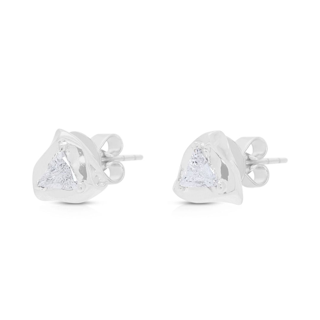 Modern 0.20ct Triangle Diamond Stud Earrings in 18K White Gold