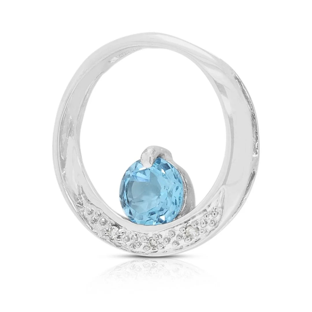 Modern 0.43ct Blue Topaz & Diamond Pendant in 18K White Gold
