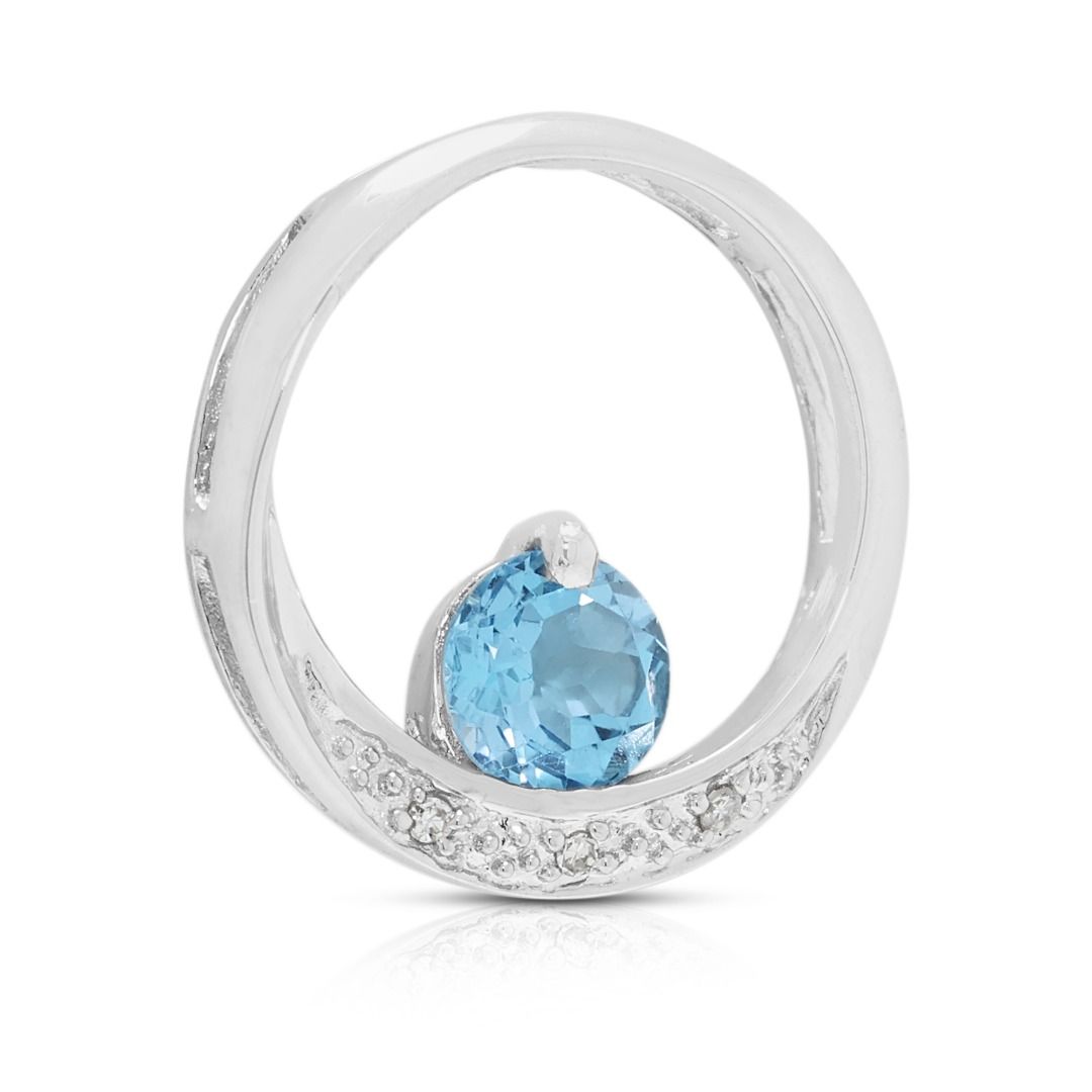Modern 0.43ct Blue Topaz & Diamond Pendant in 18K White Gold