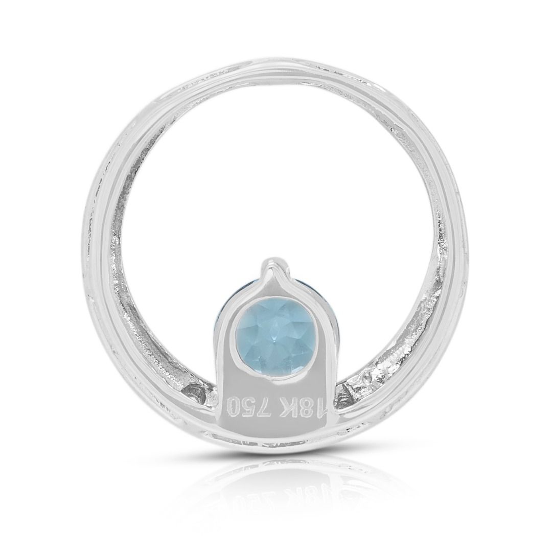 Modern 0.43ct Blue Topaz & Diamond Pendant in 18K White Gold