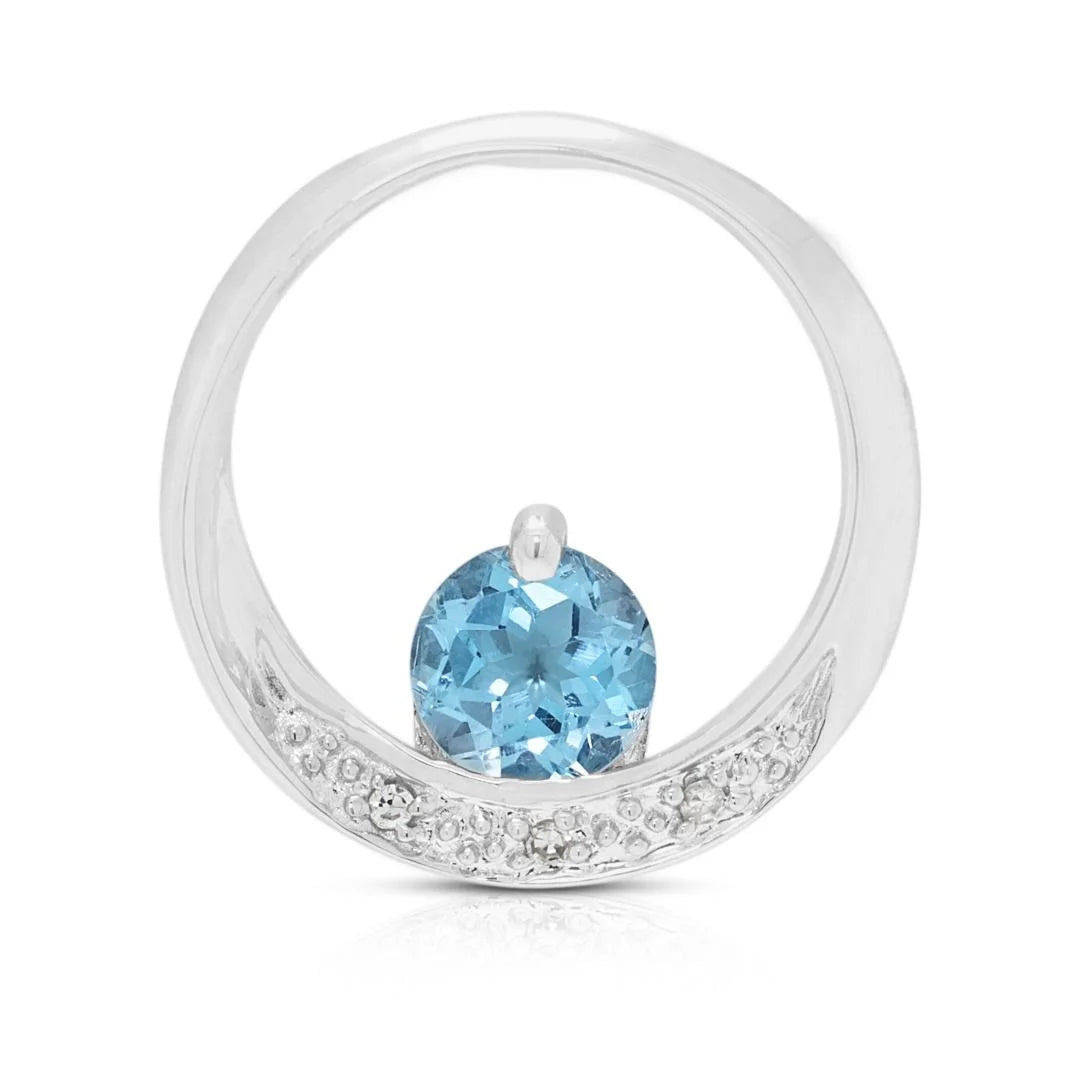 Modern 0.43ct Blue Topaz & Diamond Pendant in 18K White Gold