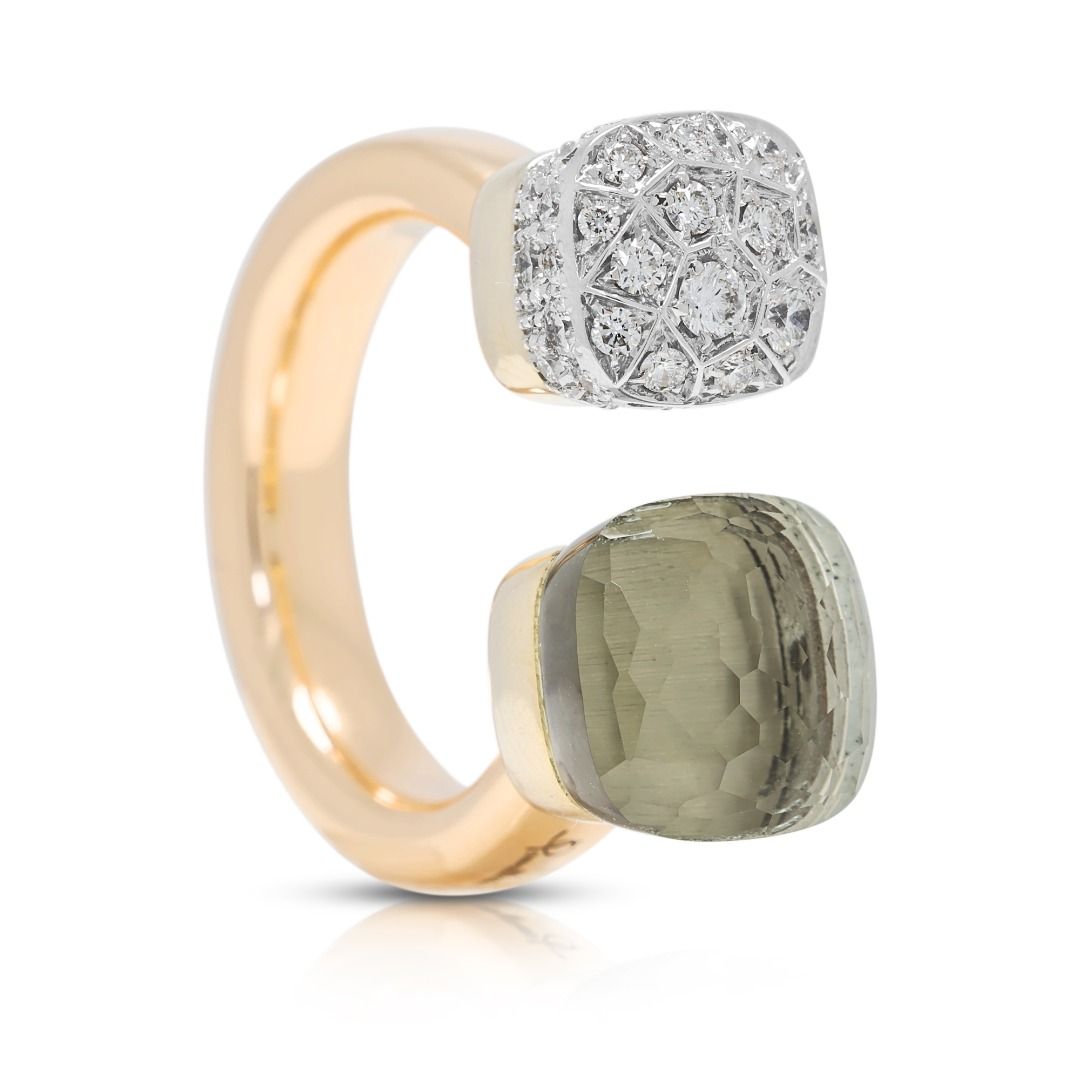 Modern 9ct Green Prasiolite with 0.78ct Diamond Nudo Ring in 18K Two-Tone Gold (New)