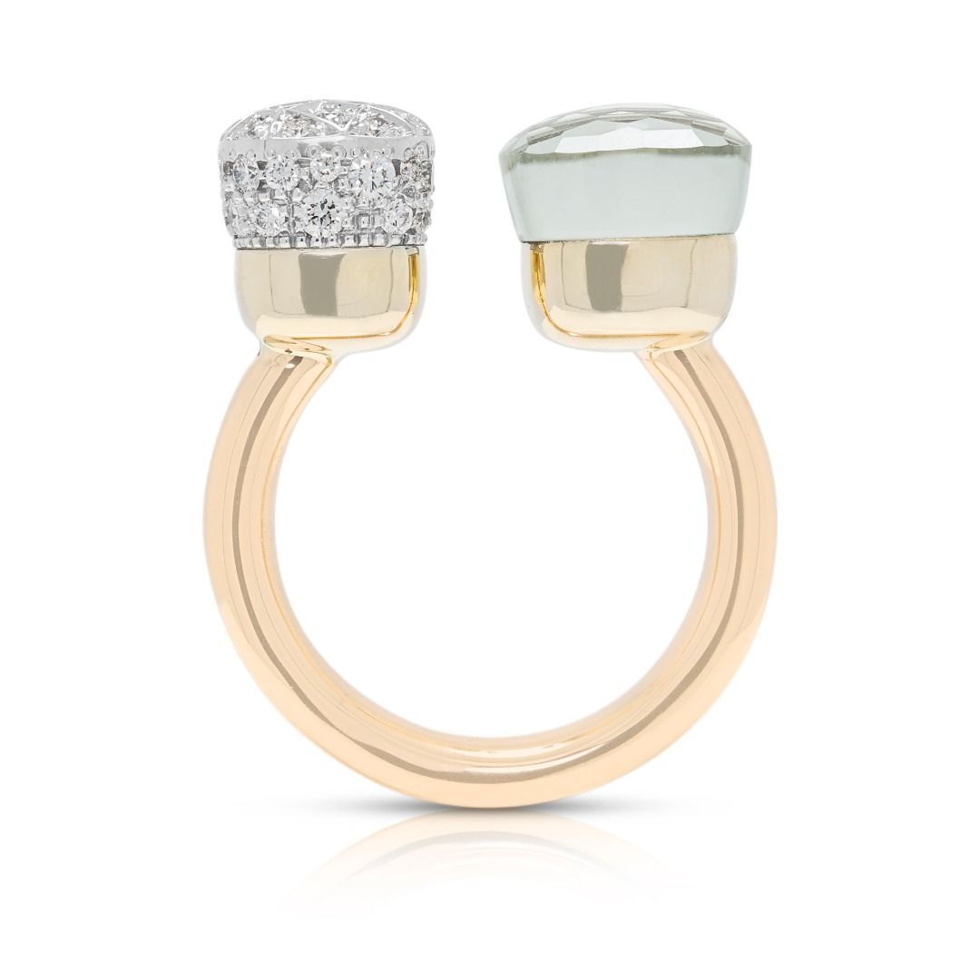 Modern 9ct Green Prasiolite with 0.78ct Diamond Nudo Ring in 18K Two-Tone Gold (New)