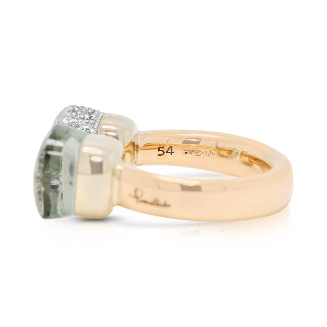 Modern 9ct Green Prasiolite with 0.78ct Diamond Nudo Ring in 18K Two-Tone Gold (New)