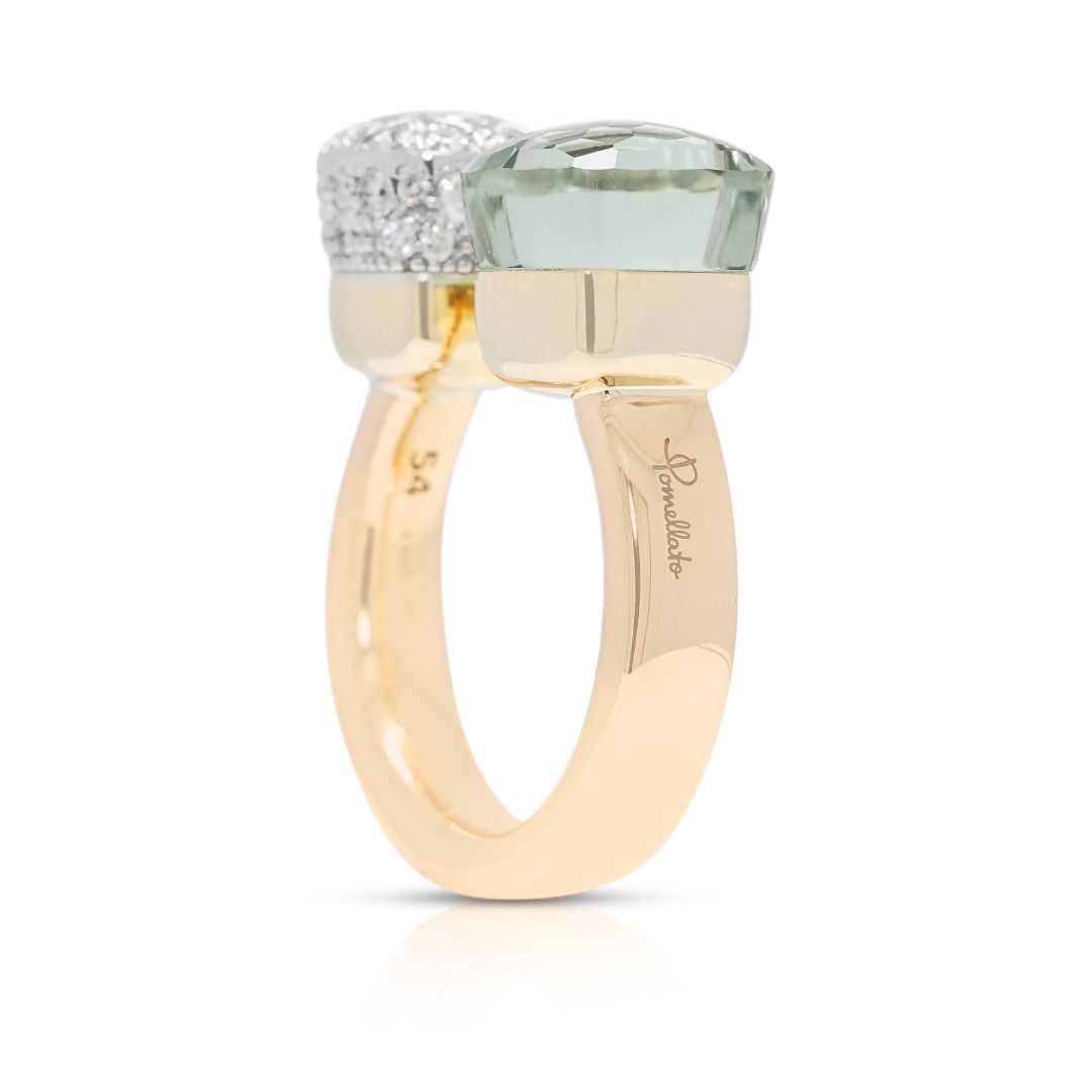 Modern 9ct Green Prasiolite with 0.78ct Diamond Nudo Ring in 18K Two-Tone Gold (New)