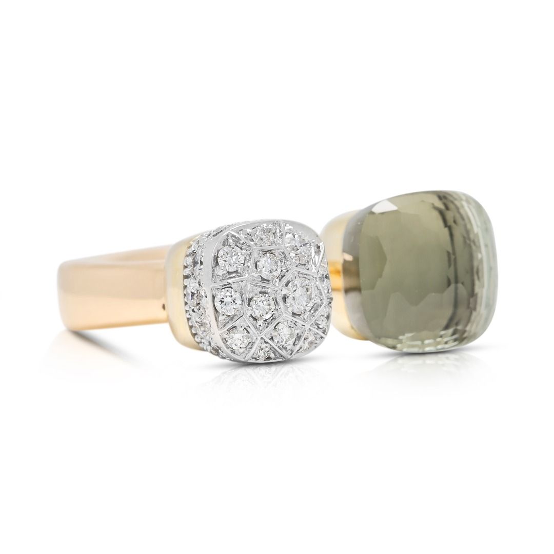 Modern 9ct Green Prasiolite with 0.78ct Diamond Nudo Ring in 18K Two-Tone Gold (New)