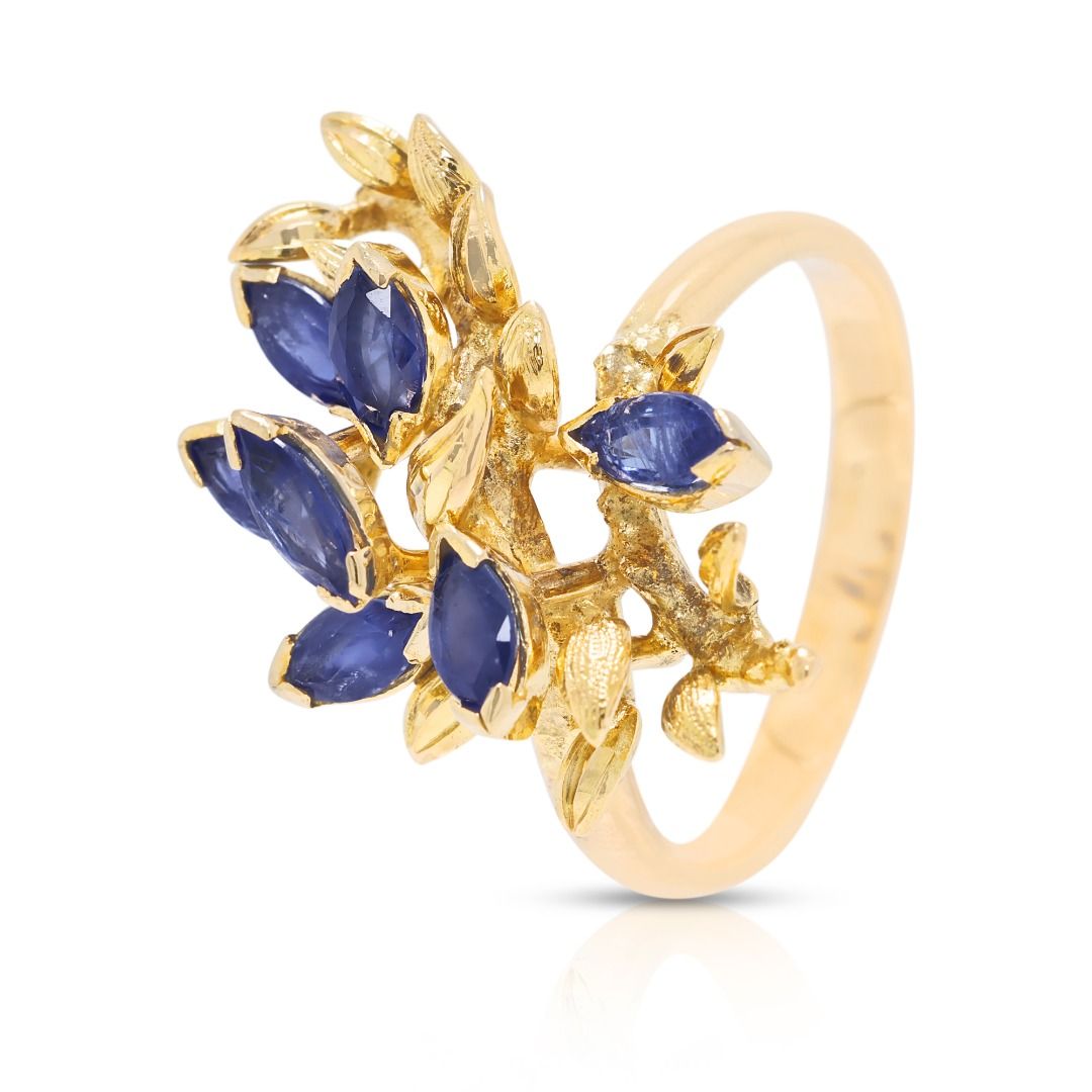 Nature-Inspired 0.56ct Sapphire Ring in 14K Yellow Gold