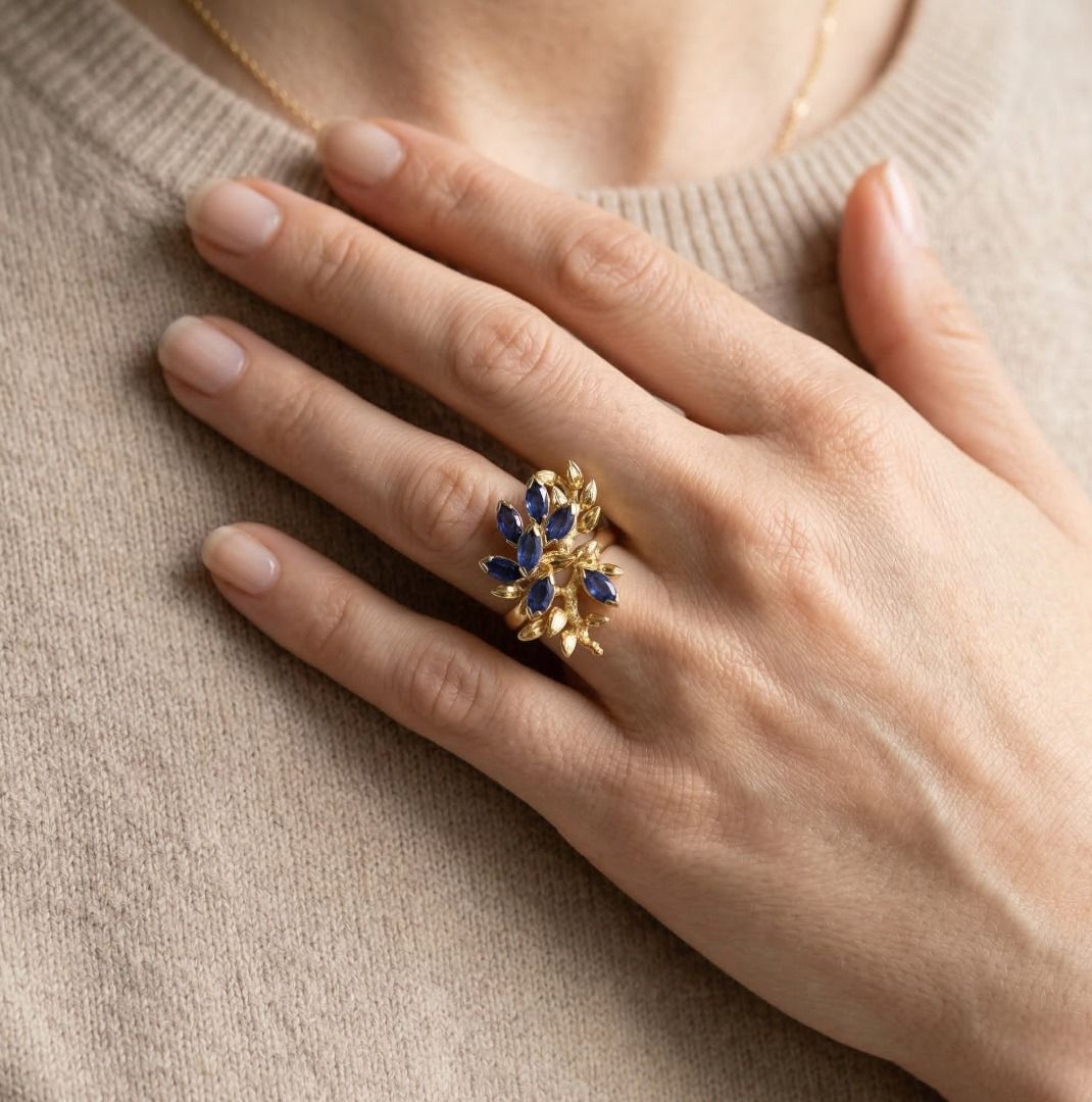 Nature-Inspired 0.56ct Sapphire Ring in 14K Yellow Gold