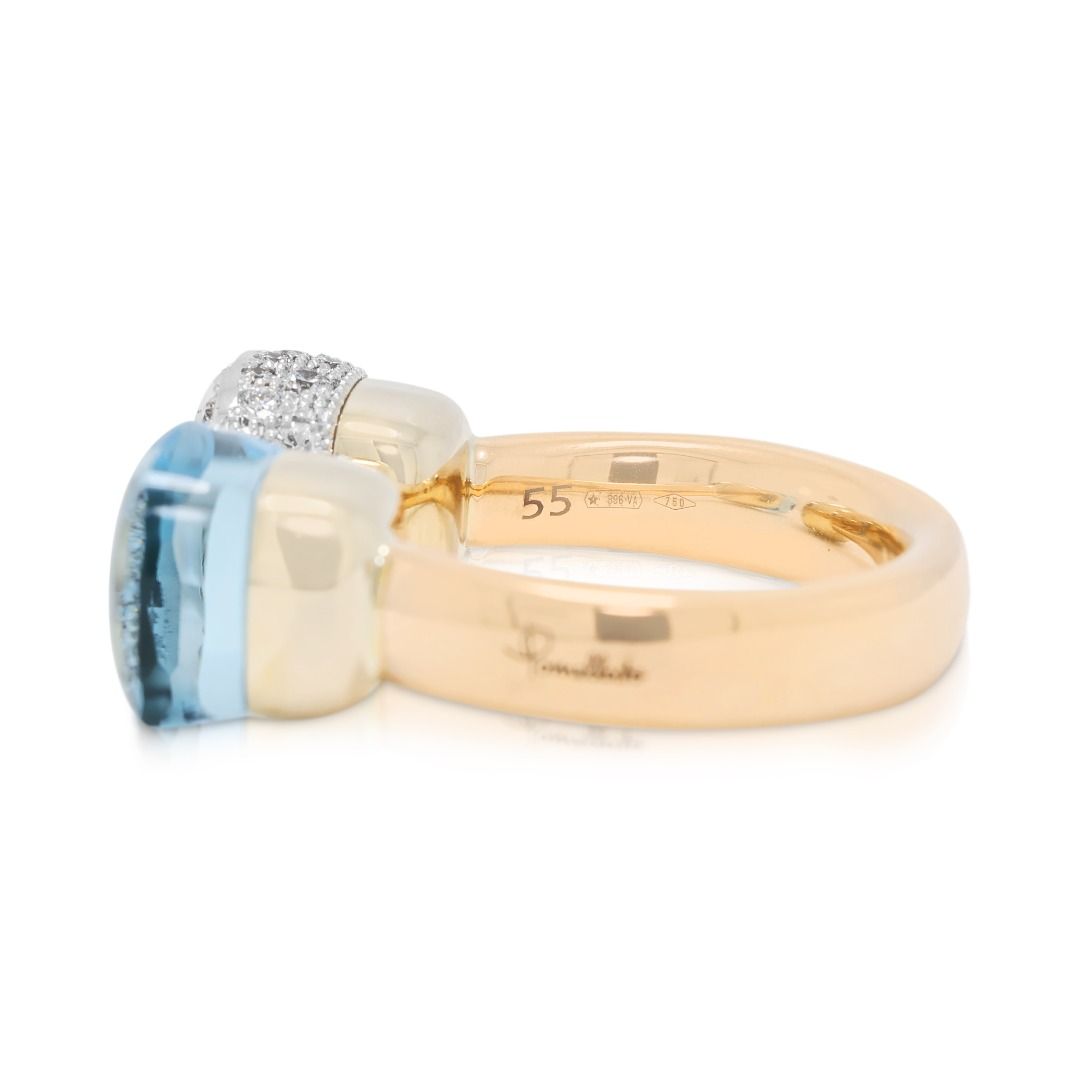 New 9ct Light Blue Topaz with 0.75ct Diamond Pomellato Nudo Ring in 18K Two-Tone Gold