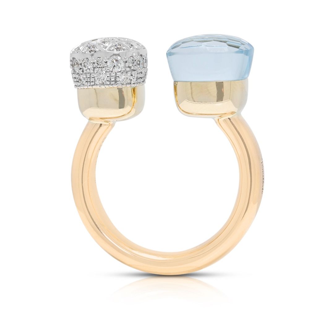 New 9ct Light Blue Topaz with 0.75ct Diamond Pomellato Nudo Ring in 18K Two-Tone Gold
