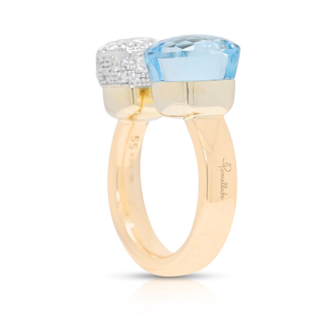 New 9ct Light Blue Topaz with 0.75ct Diamond Pomellato Nudo Ring in 18K Two-Tone Gold