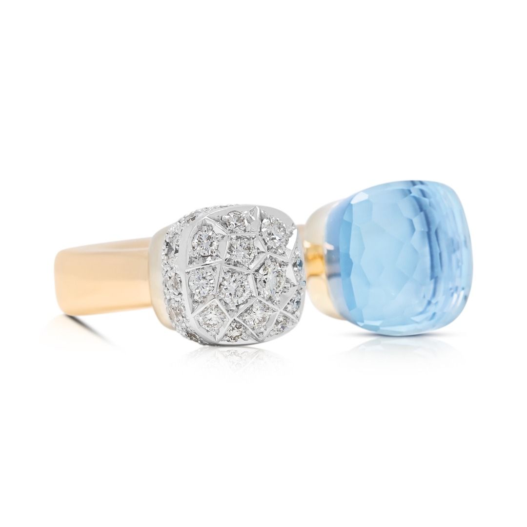New 9ct Light Blue Topaz with 0.75ct Diamond Pomellato Nudo Ring in 18K Two-Tone Gold