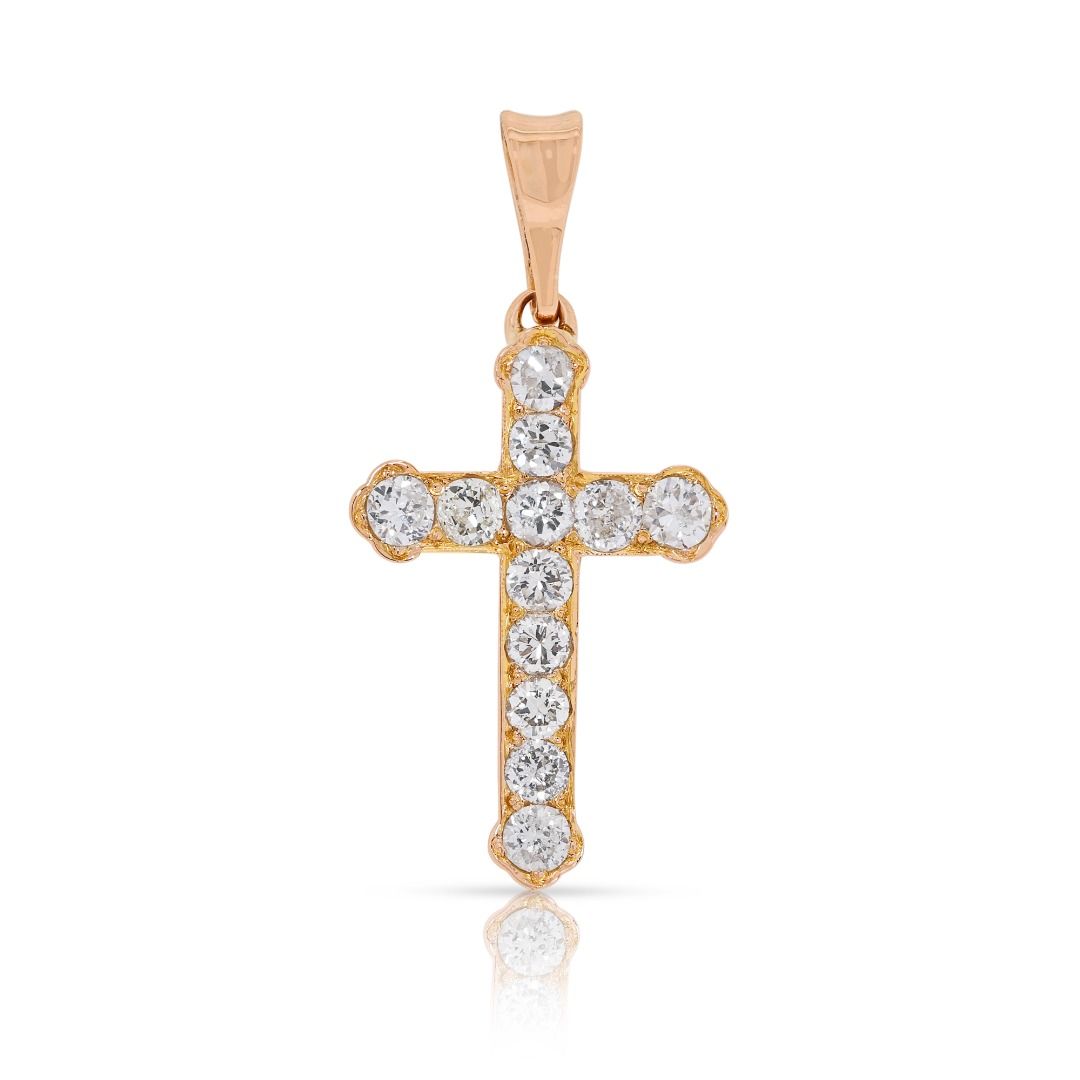 New-Unworn 0.46ct Diamond Cross Pendant in 18K Yellow Gold
