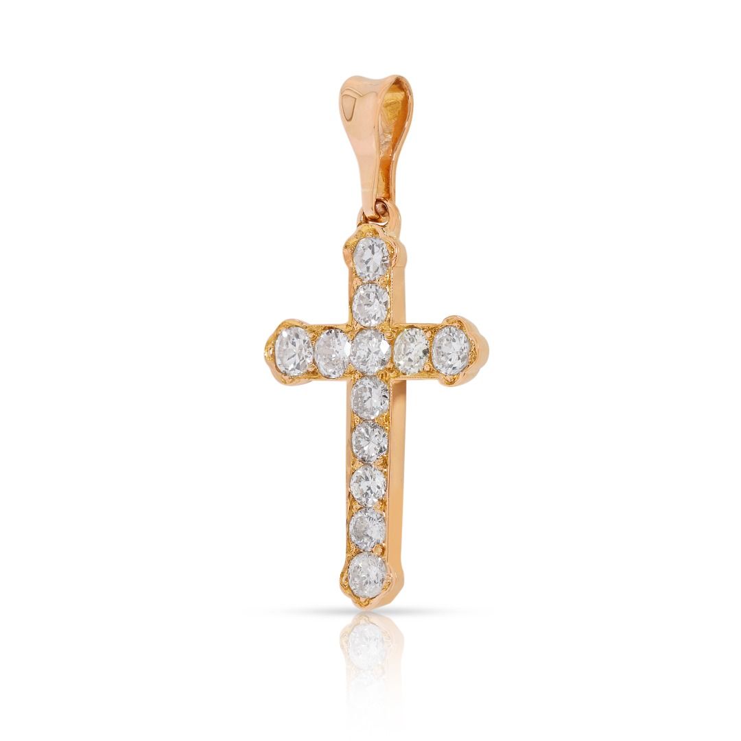 New-Unworn 0.46ct Diamond Cross Pendant in 18K Yellow Gold
