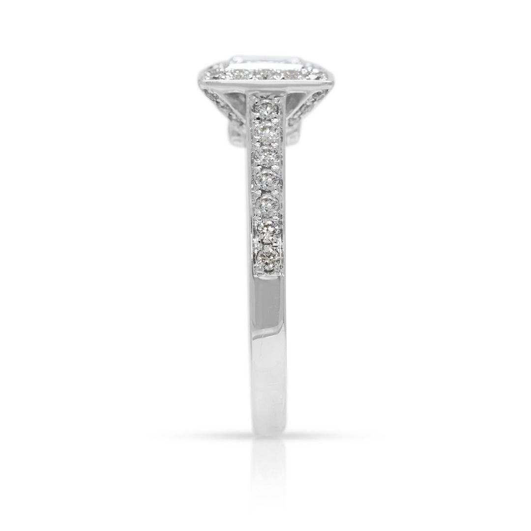 New-Unworn 0.76ct Princess & Round Diamond Ring in 18K White Gold