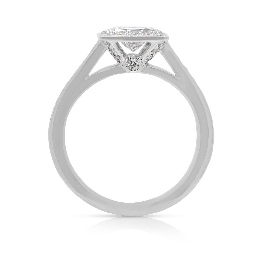 New-Unworn 0.76ct Princess & Round Diamond Ring in 18K White Gold
