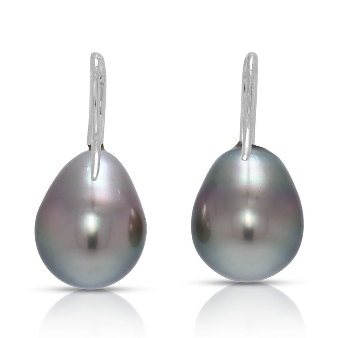 Opulent 0.06ct Natural Diamond & South Sea Pearl 18K White Gold Hook Earrings