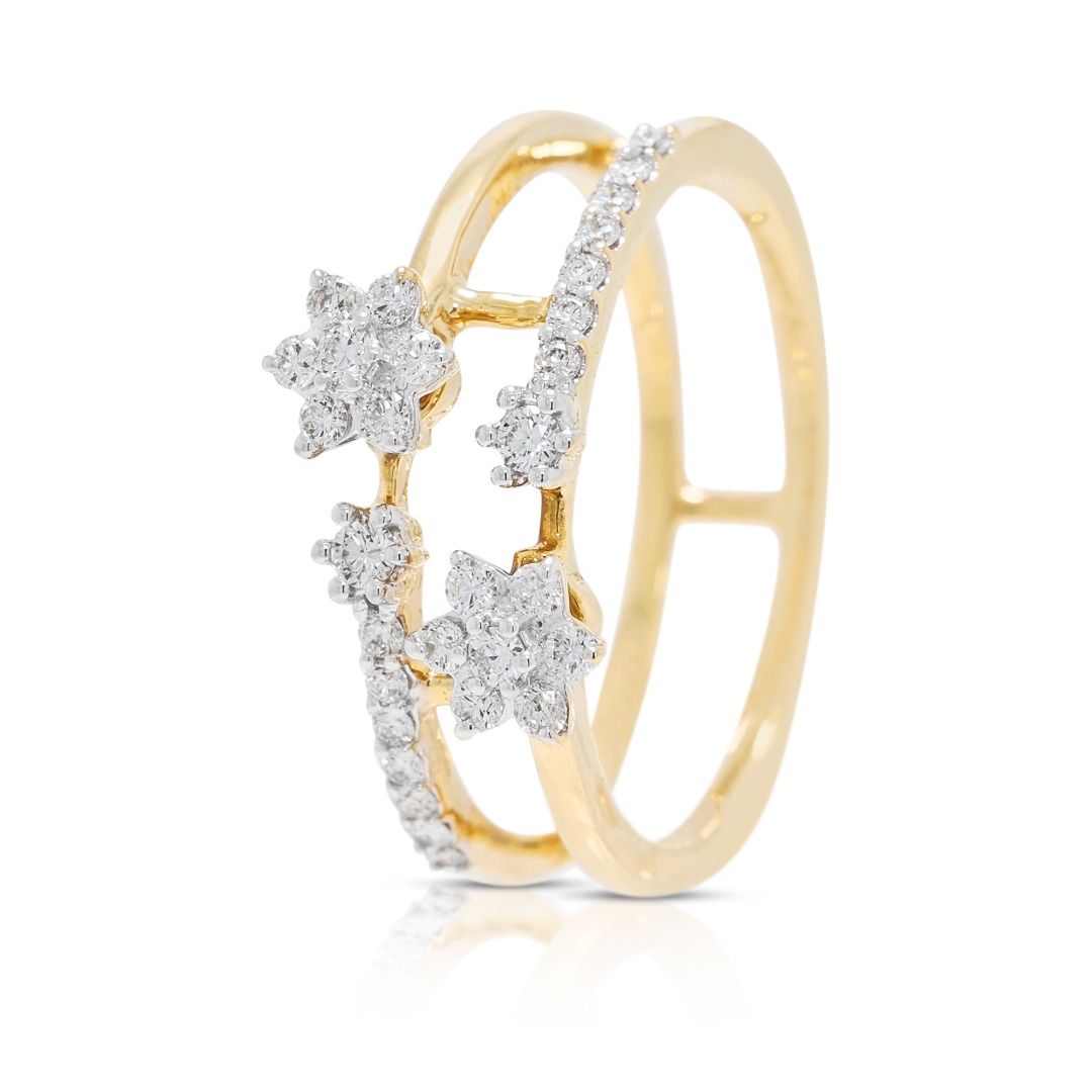Opulent 0.31ct Diamond Pave Cluster Floral Ring in 18K Two-Toned Gold - IGI Certified