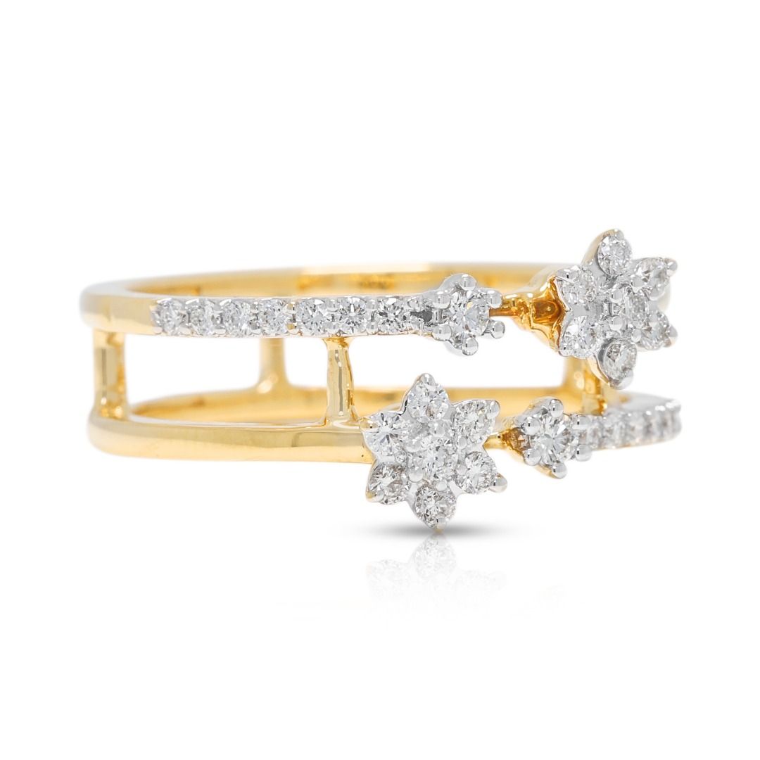 Opulent 0.31ct Diamond Pave Cluster Floral Ring in 18K Two-Toned Gold - IGI Certified