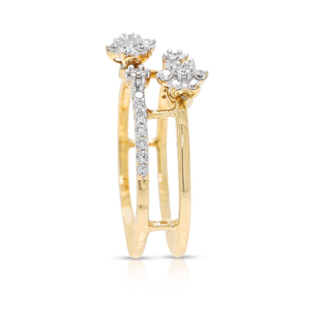 Opulent 0.31ct Diamond Pave Cluster Floral Ring in 18K Two-Toned Gold - IGI Certified