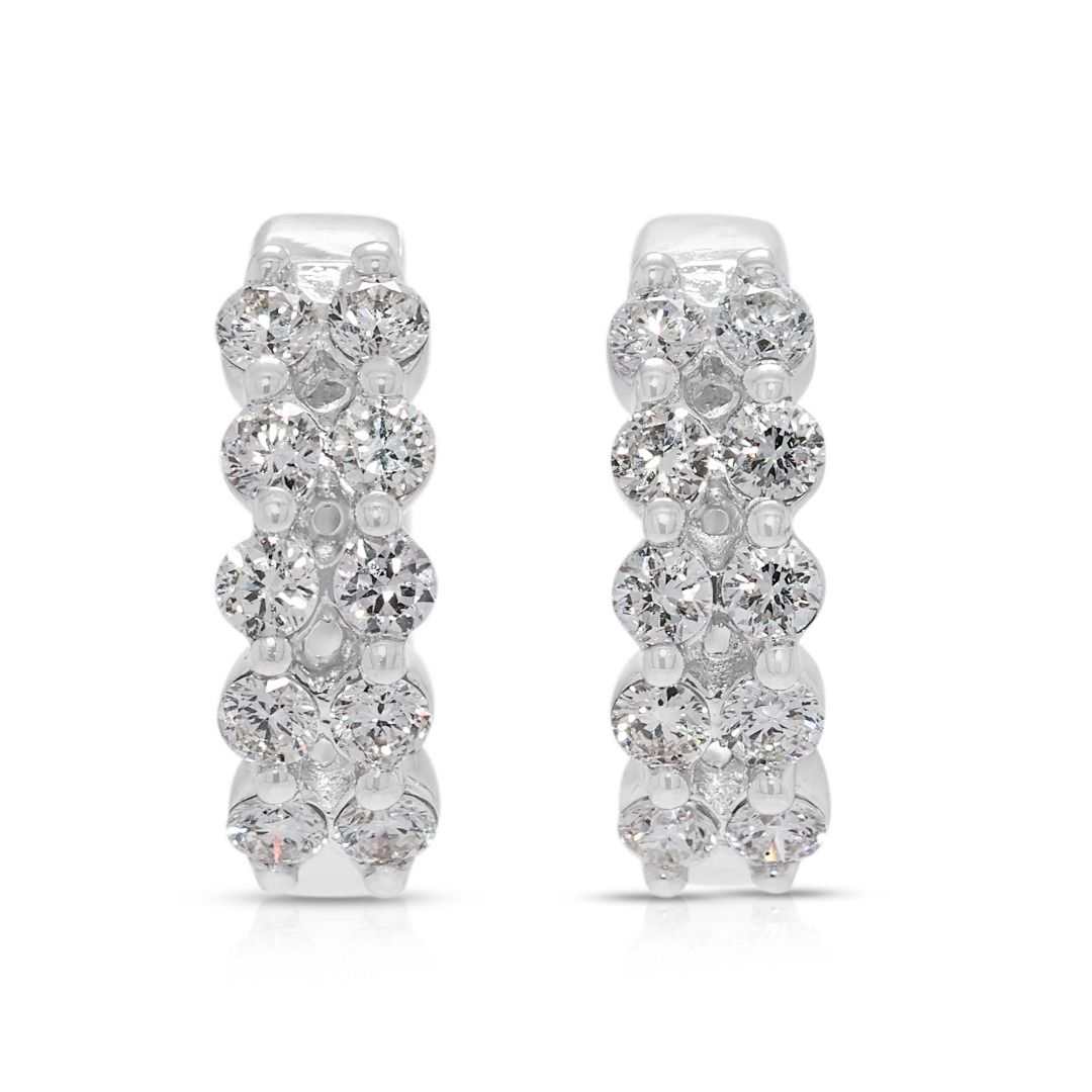 Opulent 0.40ct Natural Diamond Double-Row Hinged Hoop Earrings in 18k White Gold (New and Unworn)