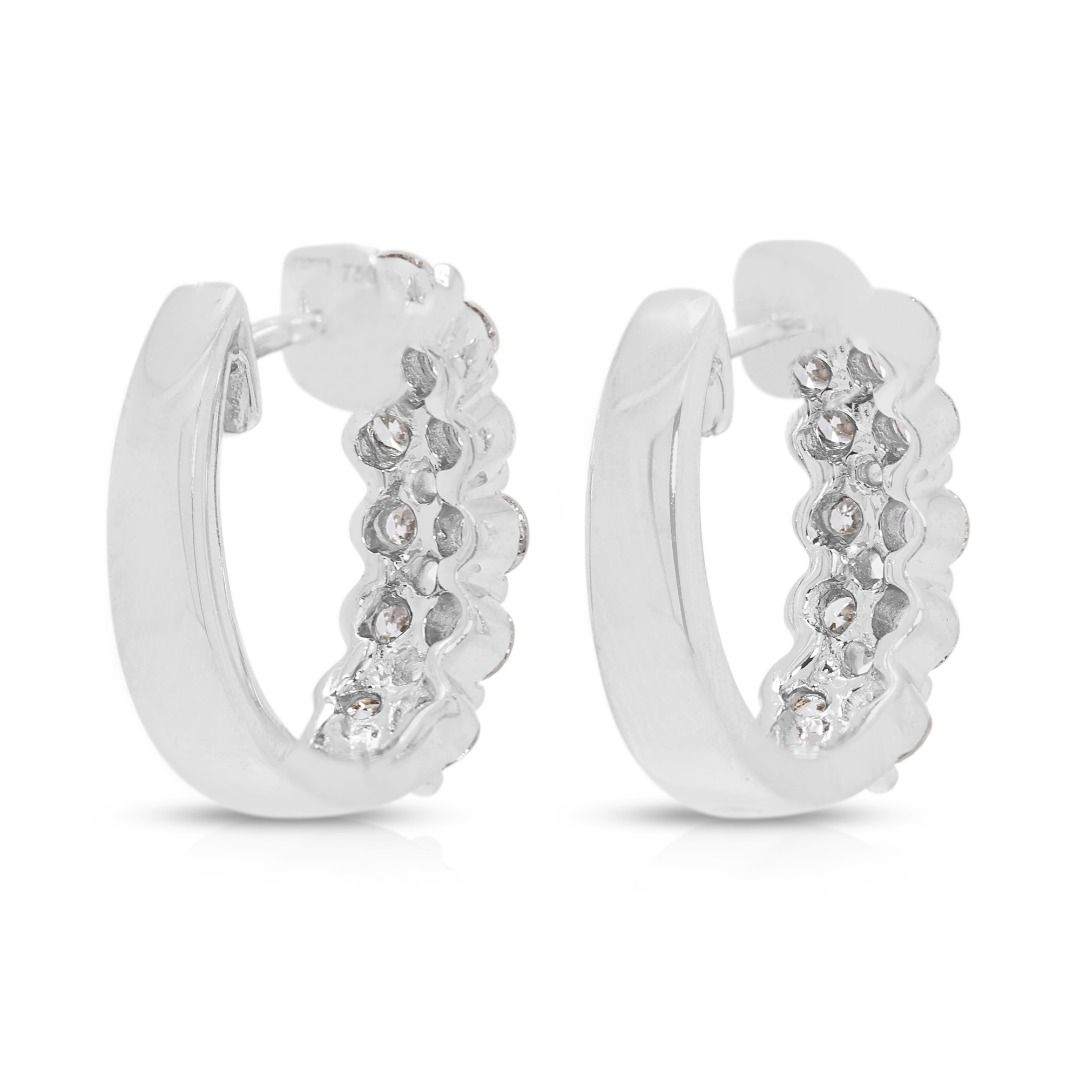 Opulent 0.40ct Natural Diamond Double-Row Hinged Hoop Earrings in 18k White Gold (New and Unworn)