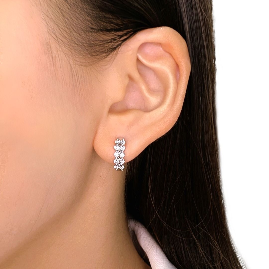 Opulent 0.40ct Natural Diamond Double-Row Hinged Hoop Earrings in 18k White Gold (New and Unworn)