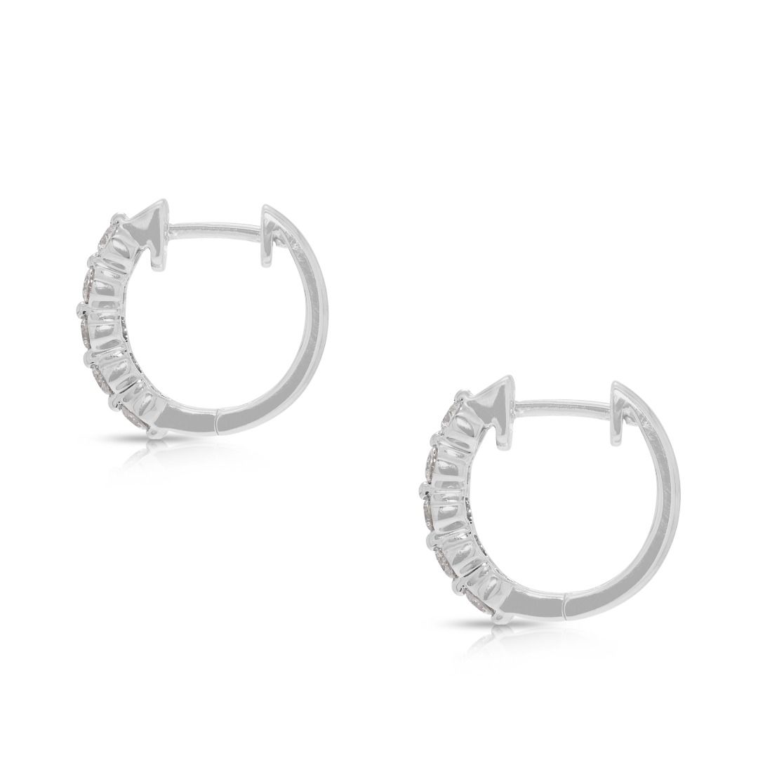 Opulent 0.40ct Natural Diamond Double-Row Hinged Hoop Earrings in 18k White Gold (New and Unworn)
