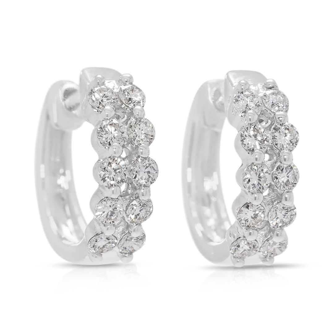 Opulent 0.40ct Natural Diamond Double-Row Hinged Hoop Earrings in 18k White Gold (New and Unworn)
