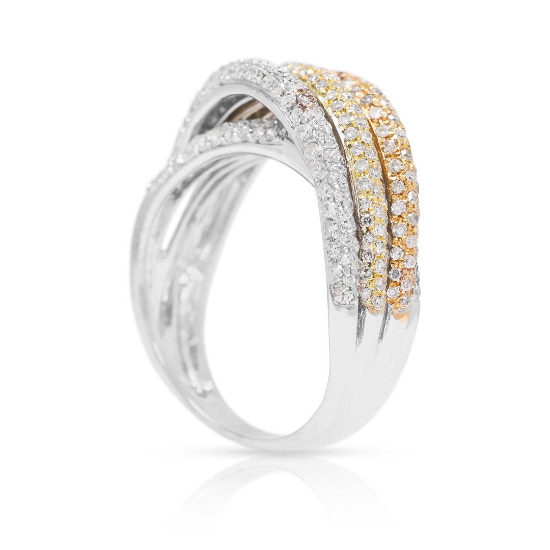 Opulent 1.06ct Natural Diamond Round Brilliant Pave Crossover Ring in 18K Two-Tone Gold