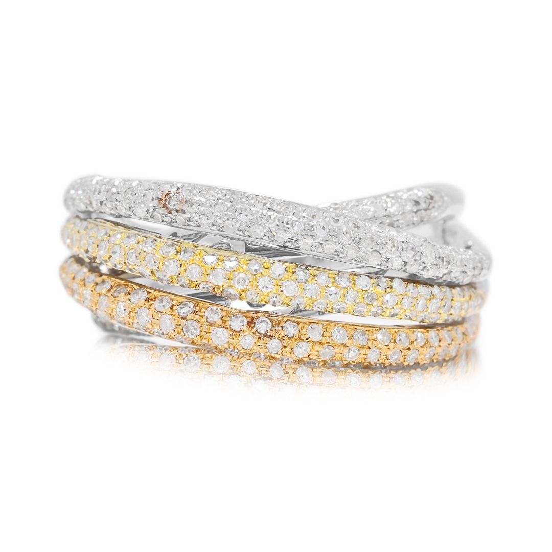 Opulent 1.06ct Natural Diamond Round Brilliant Pave Crossover Ring in 18K Two-Tone Gold