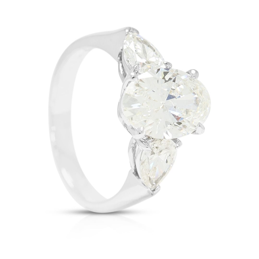 Opulenter 3,35 Karat Ring mit natürlichen Diamanten in Dreistein-Trilogie-Fassung aus 18K Weißgold – GIA-zertifiziert