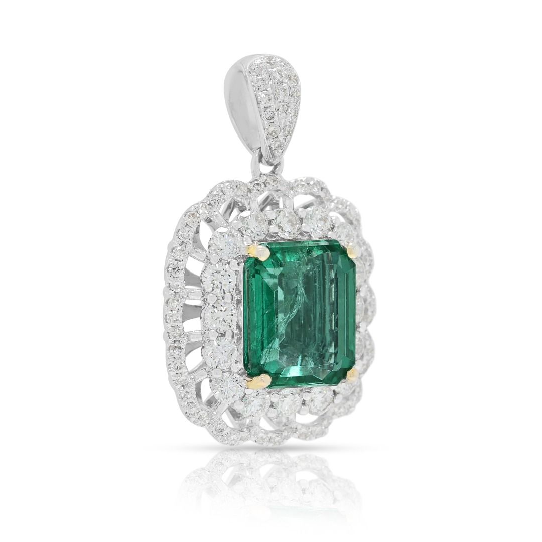 Opulent 4.15ct Emerald & Diamond Pendant in 18K Two-Toned Gold